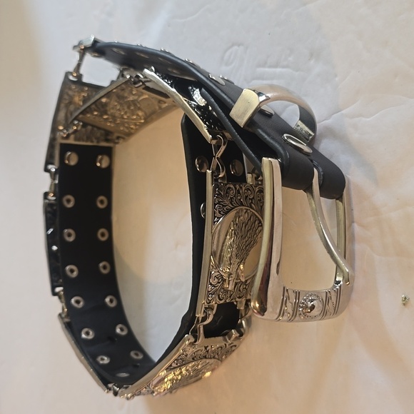 Studded Black & Silver Metal EAGLE Belt Novelty Biker Edgy Mod Sz.Large